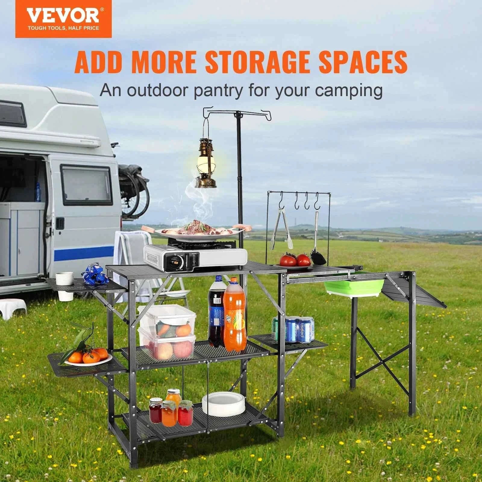 Camping Kitchen Table with Sink, Aluminum Folding Portable Outdoor Cook Station-21.4 lbs / CZECH REPUBLIC