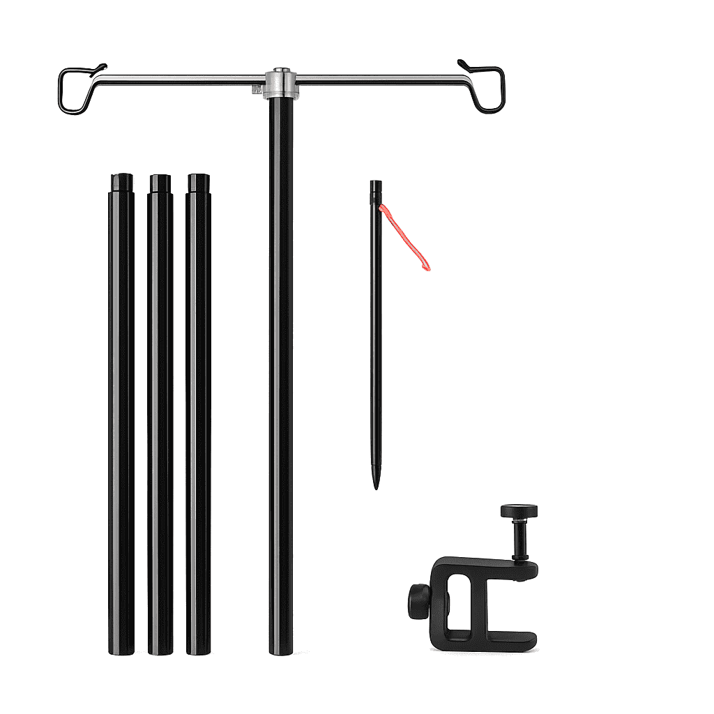 Camping Lantern Stand with Double Hooks, Foldable Aluminum Pole-Black 4-Section