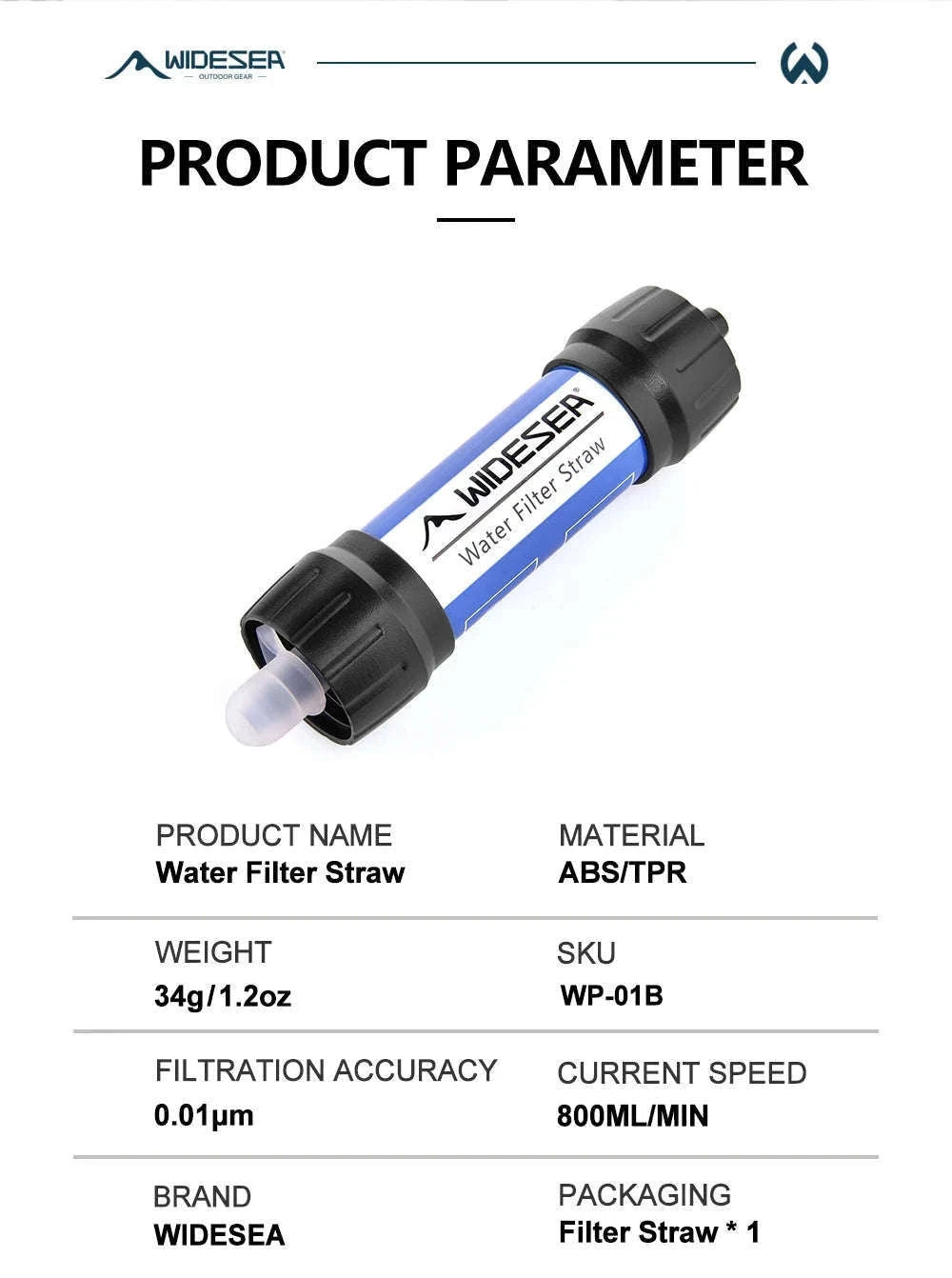 Camping Outdoor Water Purifier Straw with 0.01 Micron Filtration-Blue