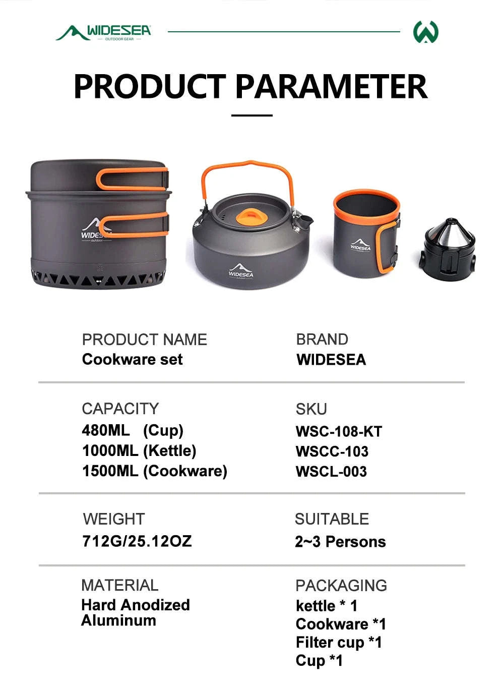 Camping Tableware Outdoor Cookware Set Pots Tourist kettle coffee cup filte Kitchen Equipment Gear Utensils Hiking Picnic Travel-WSC-108 / United States