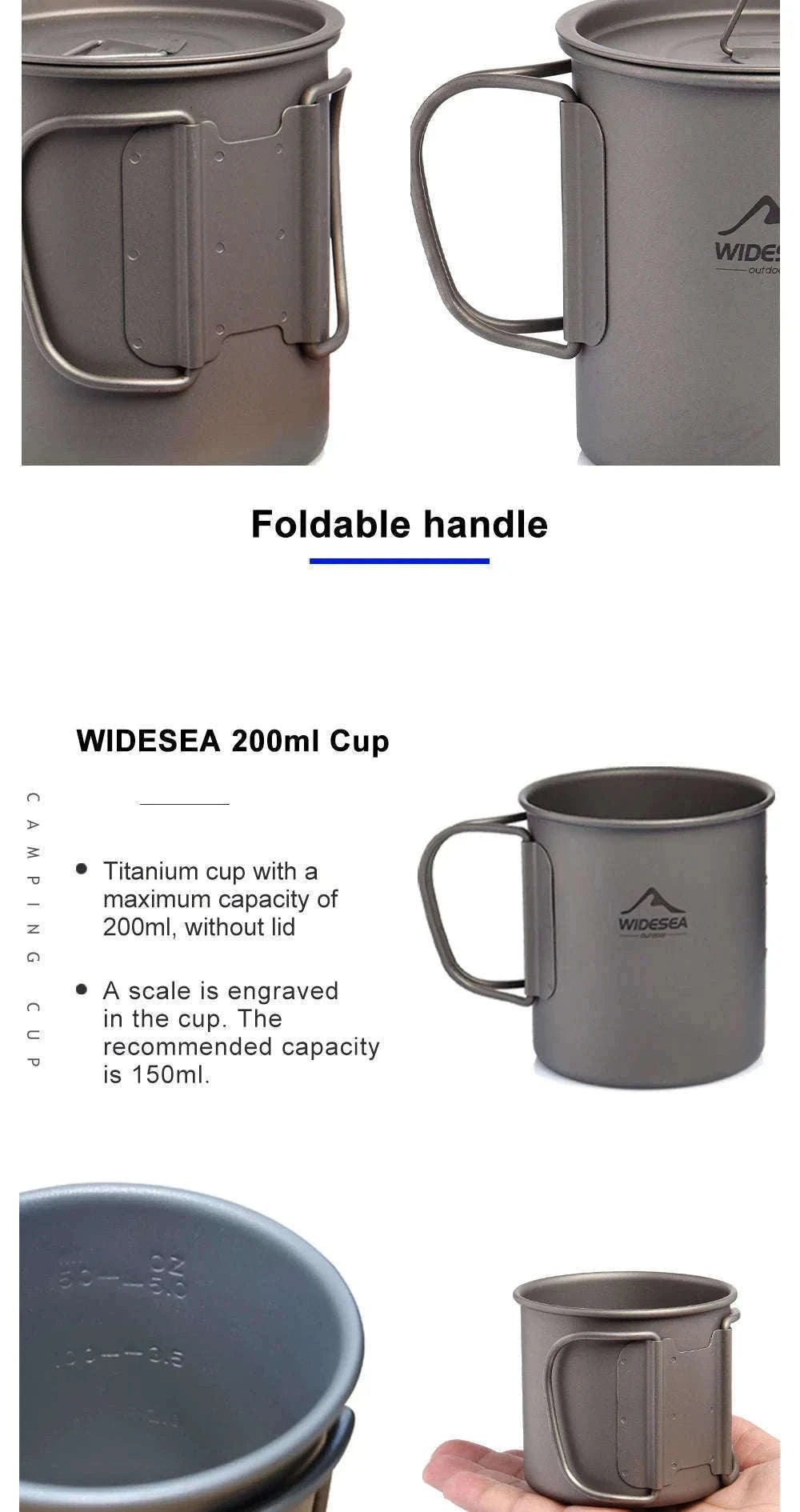 Camping Titanium Mug 0.6L-Titanium Cup 600ML / China Mainland