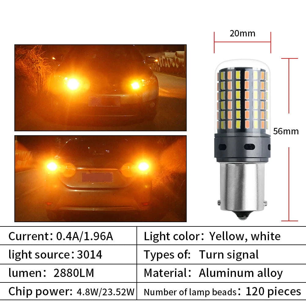 Canbus LED Turn Signal Bulbs Dual Color 12V 2-Pack-1156 BAU15S PY21W / White-Yellow