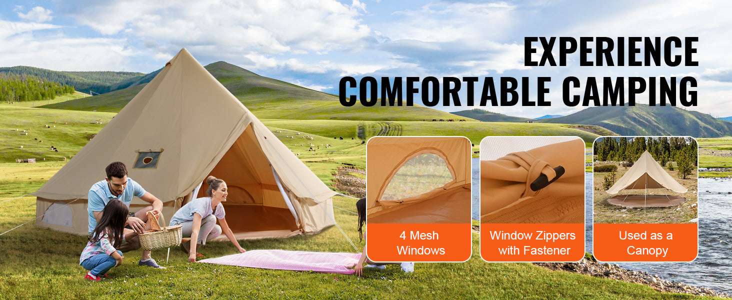 Canvas Bell Tent 13.12 ft 4-Season Yurt Tent with Stove Jack-4m / United States