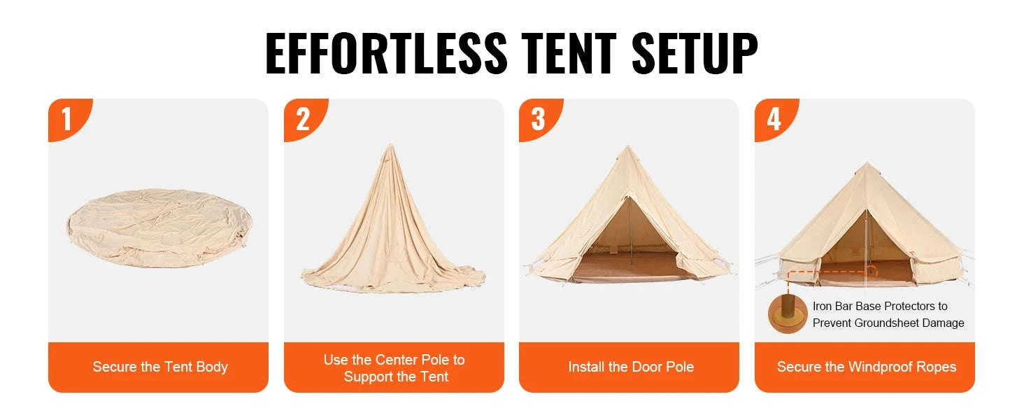 Canvas Bell Tent 4 m with Stove Jack, Breathable, 6-Person-4m / france