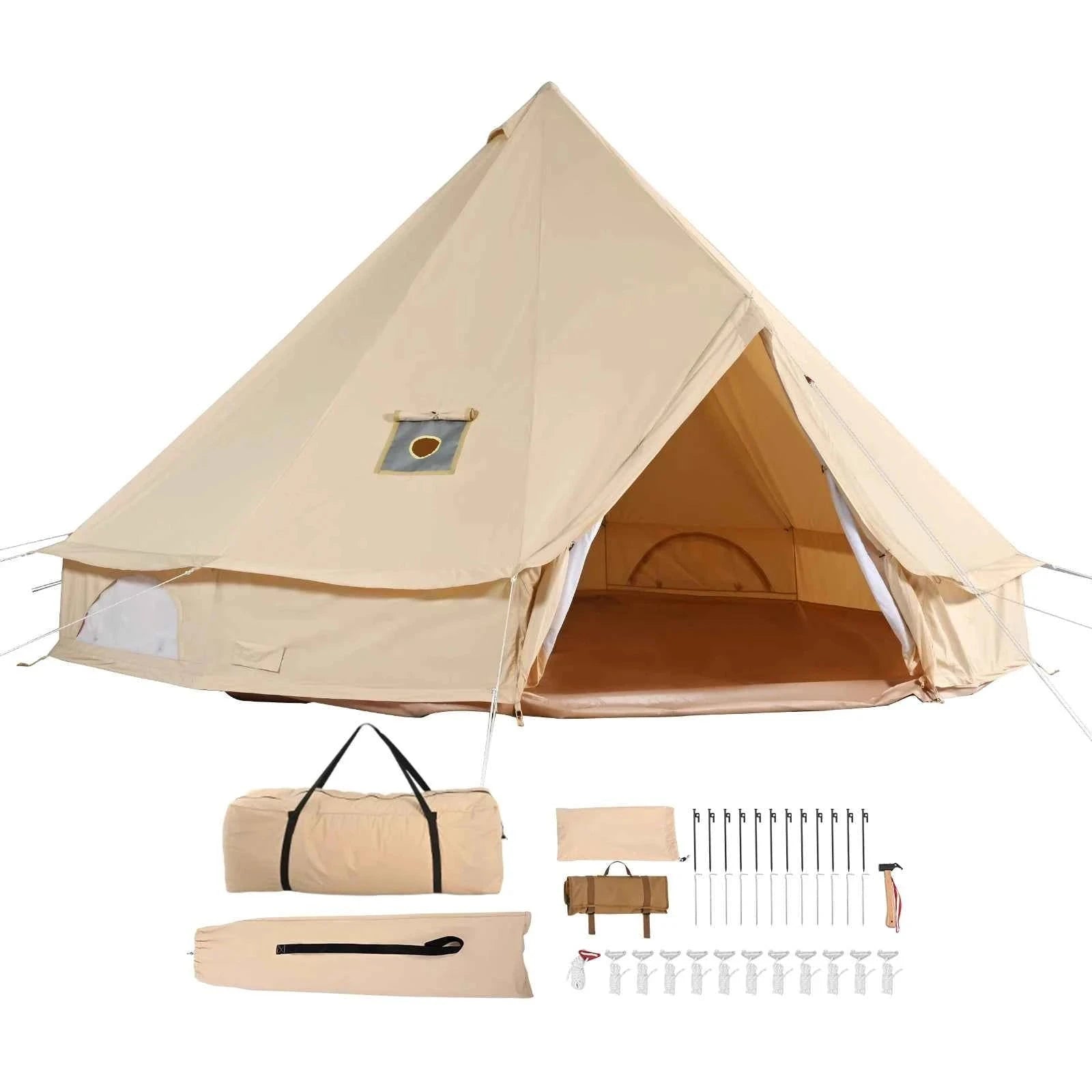 Canvas Bell Tent 4 m with Stove Jack, Breathable, 6-Person-4m / france
