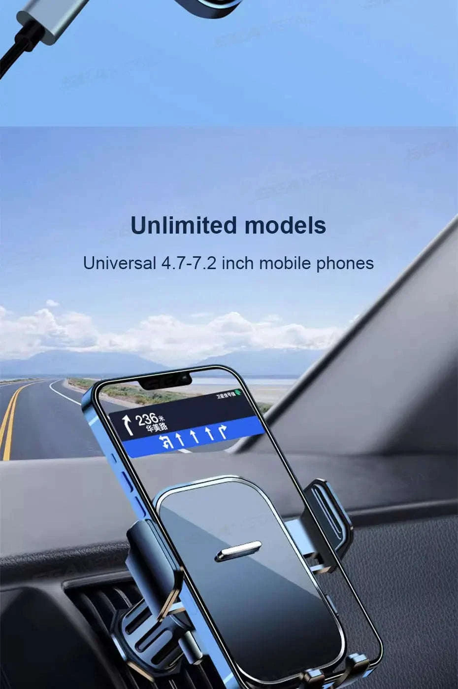 Car Air Vent Phone Holder 360-Degree Rotation Stable Phone Mount for 4.7-7.2in Smartphones-Long
