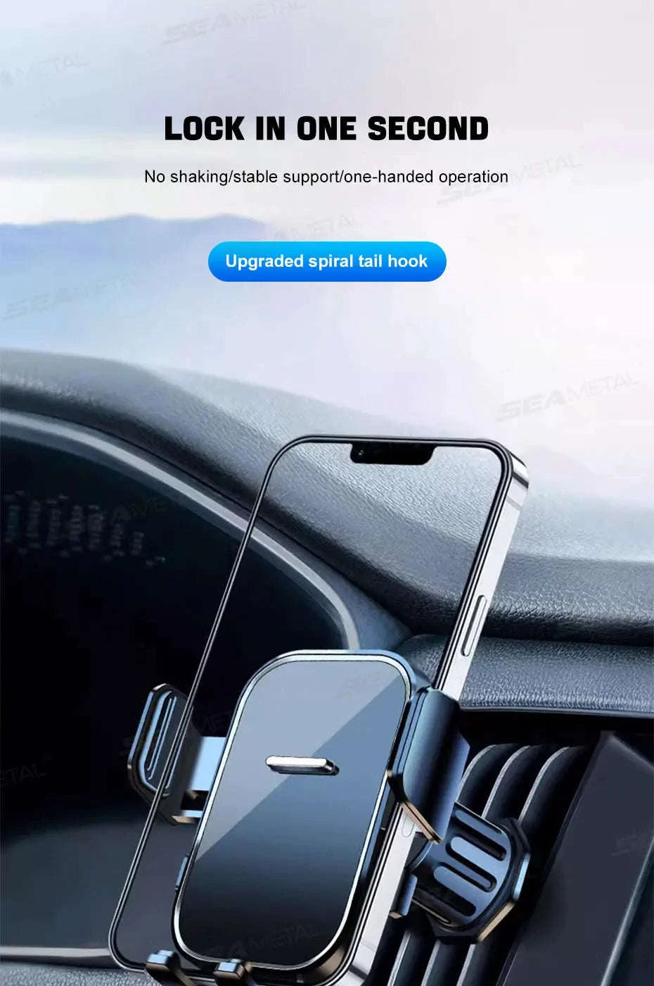 Car Air Vent Phone Holder 360-Degree Rotation Stable Phone Mount for 4.7-7.2in Smartphones-Long