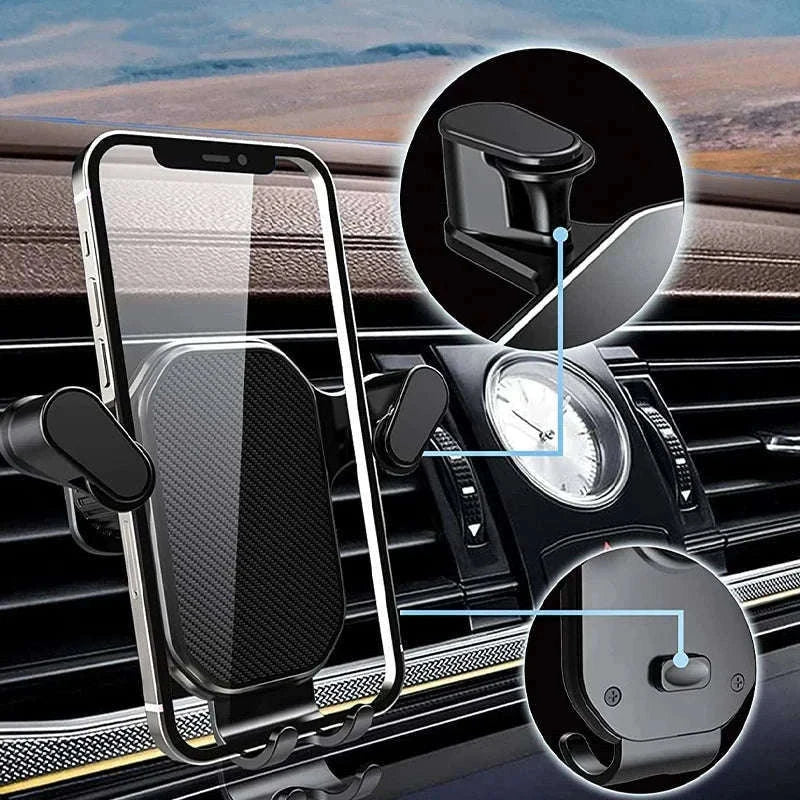 Car Air Vent Phone Holder Gravity Lock Hook Mount 360 Rotation-Long