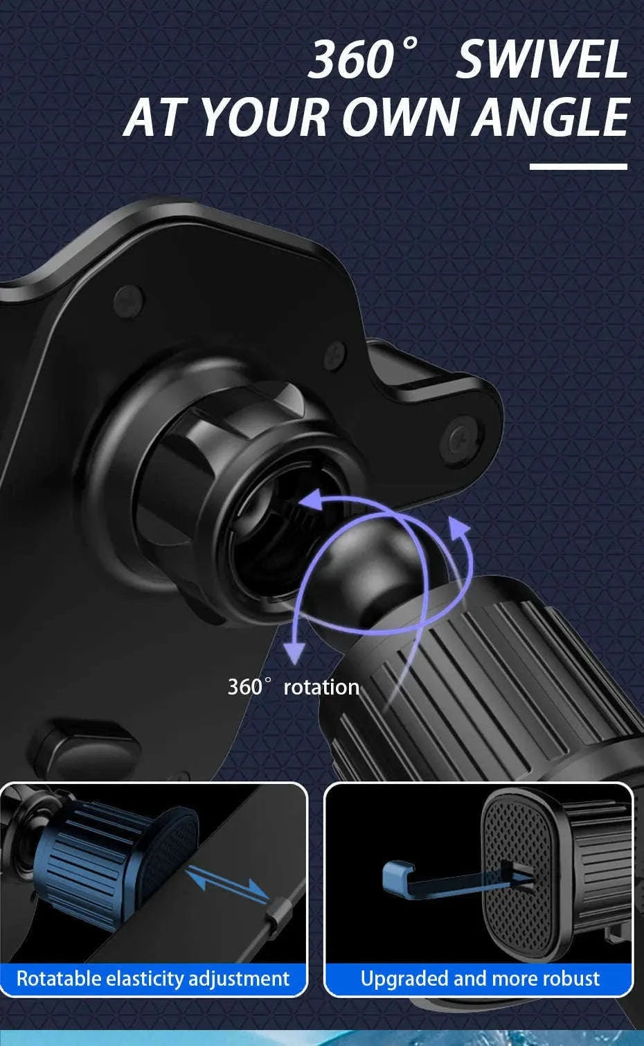 Car Air Vent Phone Holder Gravity Lock Hook Mount 360 Rotation-Long
