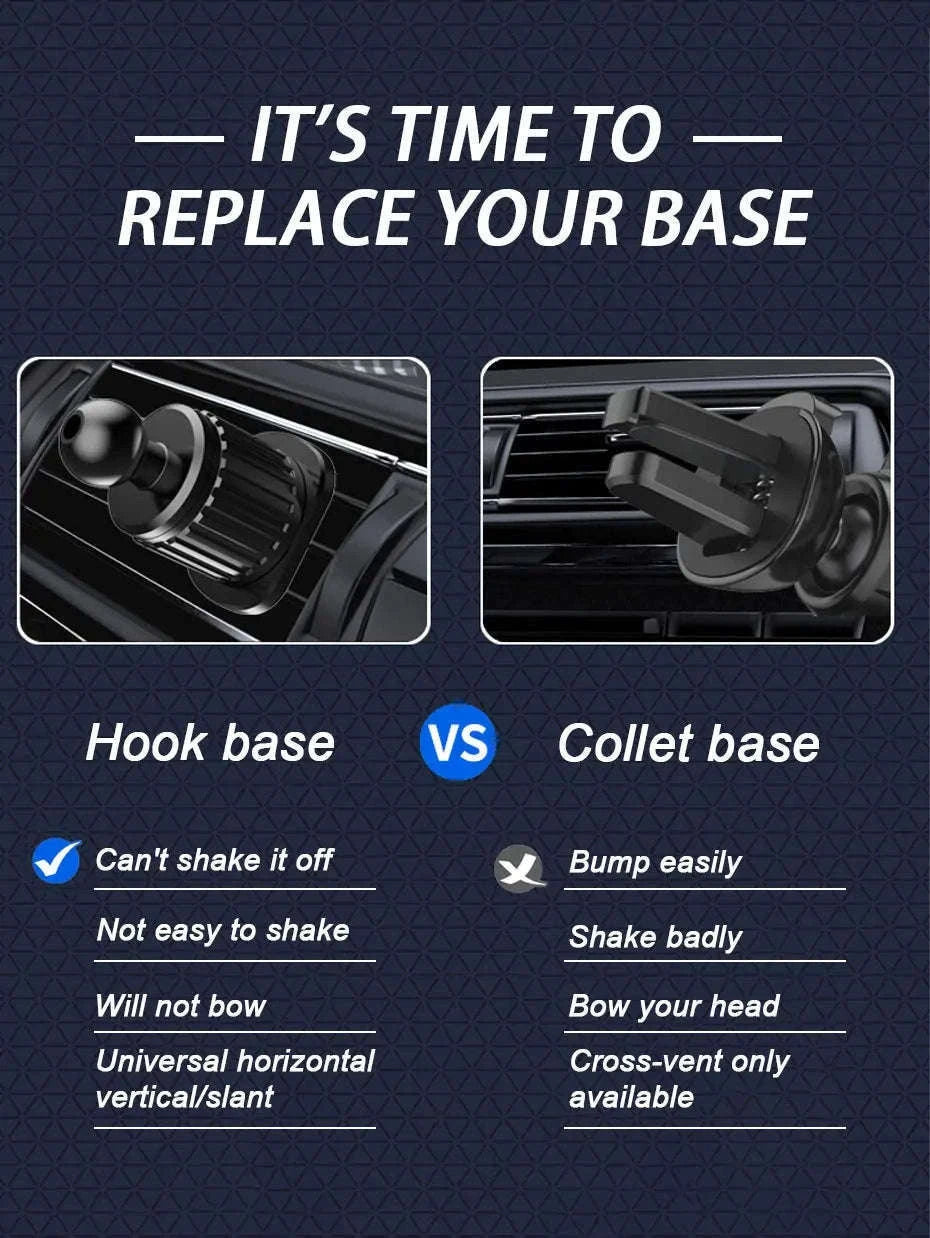 Car Air Vent Phone Holder Gravity Lock Hook Mount 360 Rotation-Long
