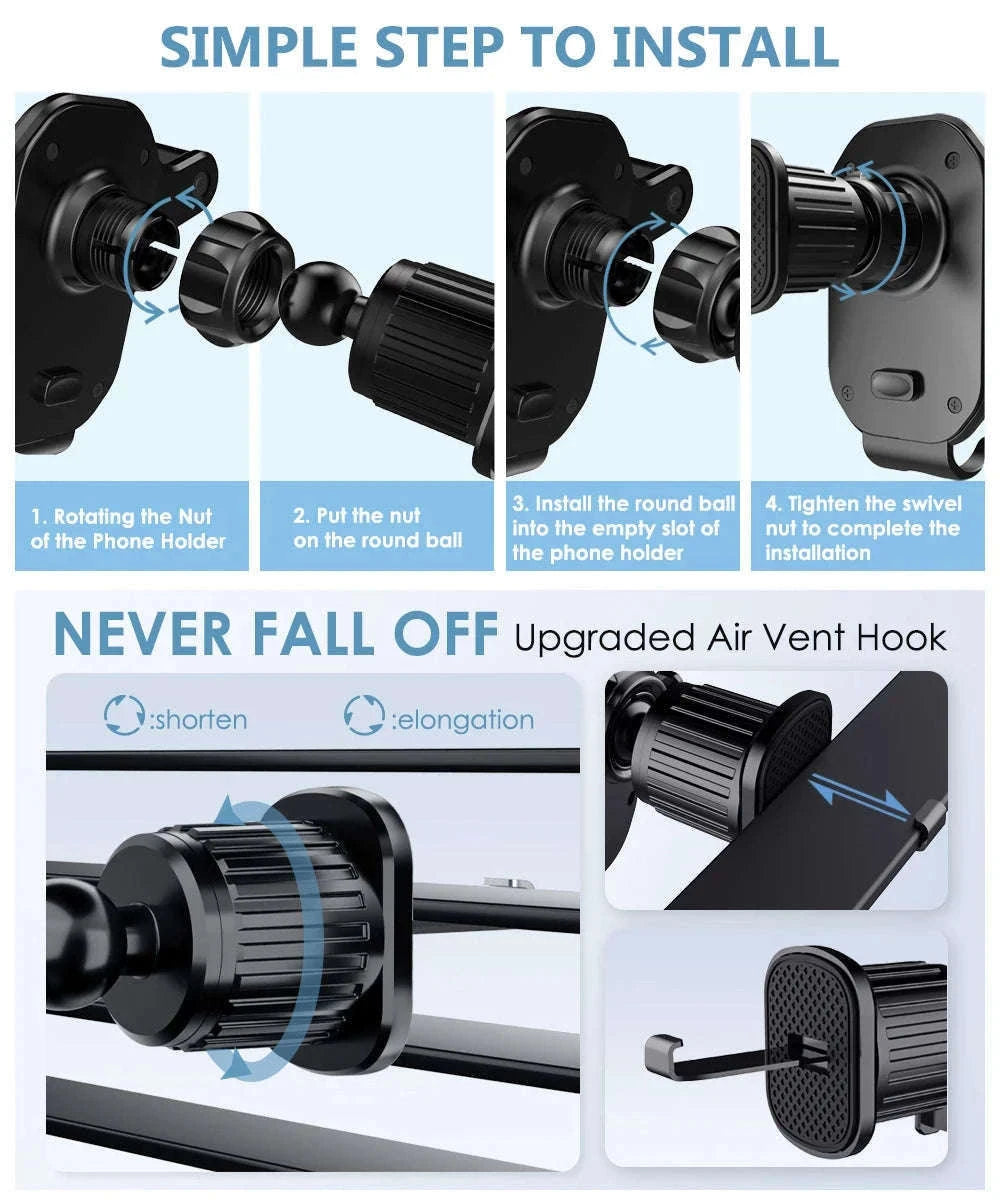 Car Air Vent Phone Holder Gravity Lock Hook Mount 360 Rotation-Long