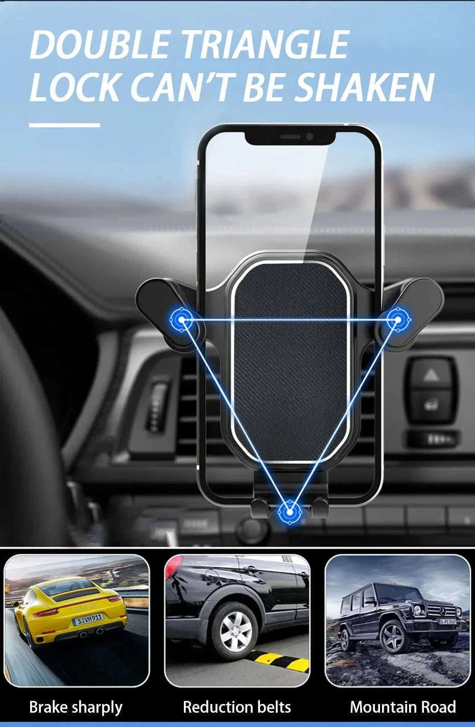 Car Air Vent Phone Holder Gravity Lock Hook Mount 360 Rotation-Long