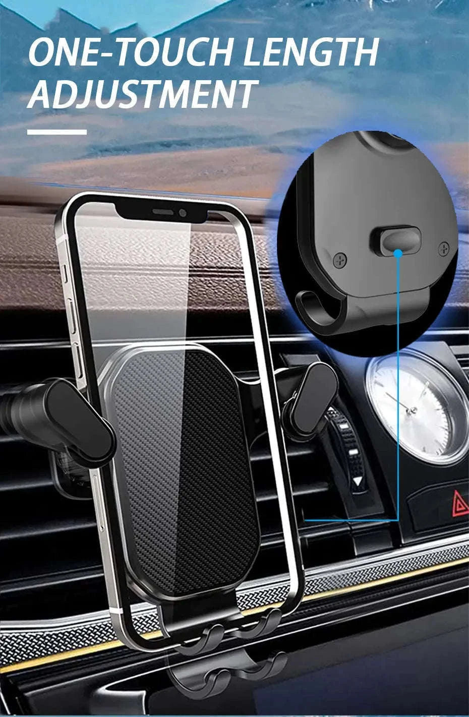Car Air Vent Phone Holder Gravity Lock Hook Mount 360 Rotation-Long