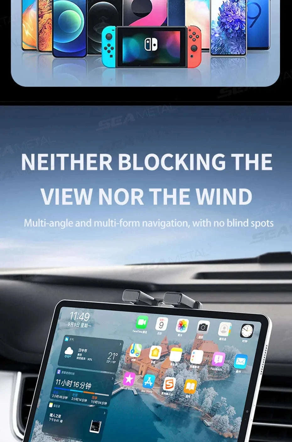 Car Air Vent Tablet Holder for 4.7-12.9 in Devices-1pc