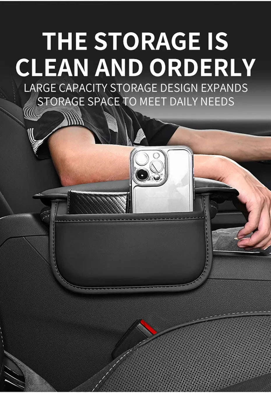 Car Arm Rest Extension Cushion with Storage Bag-Wine