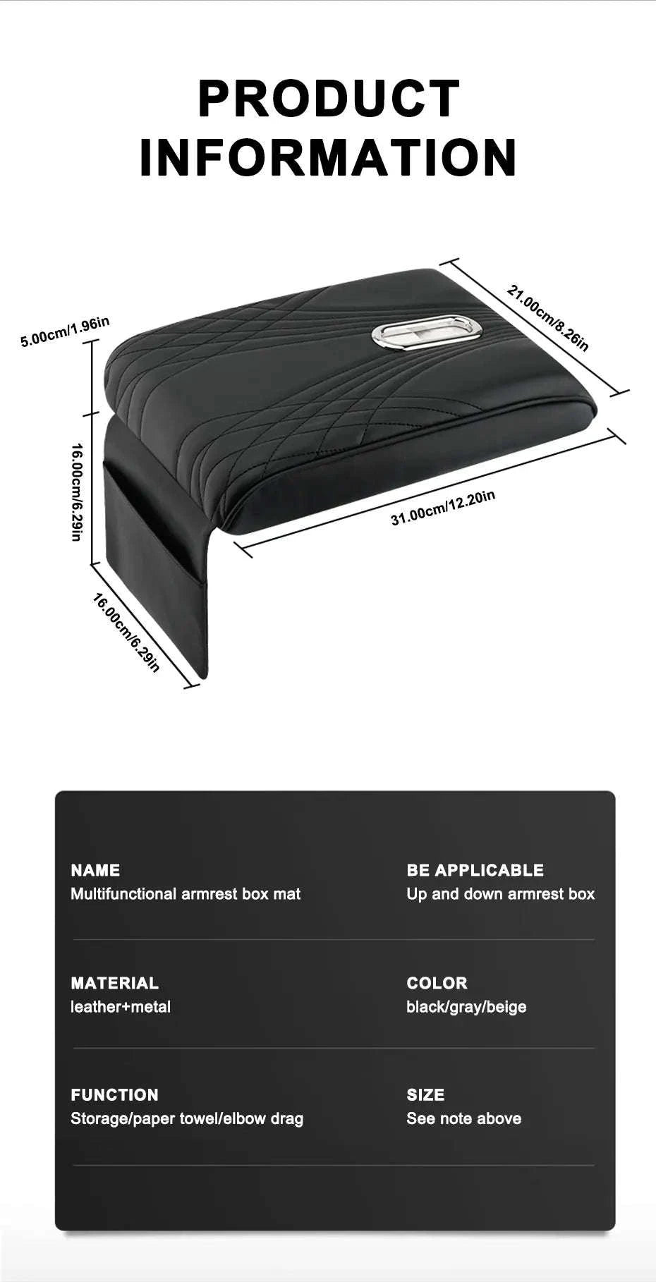Car Armrest Box Cover with Memory Foam and Storage-Black / Four Seasons / PU