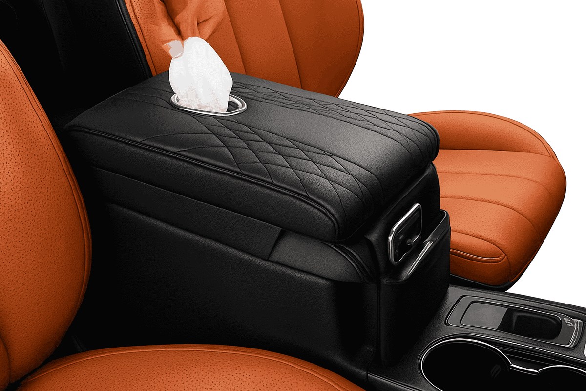 Car Armrest Box Cover with Memory Foam and Storage-Black / Four Seasons / PU