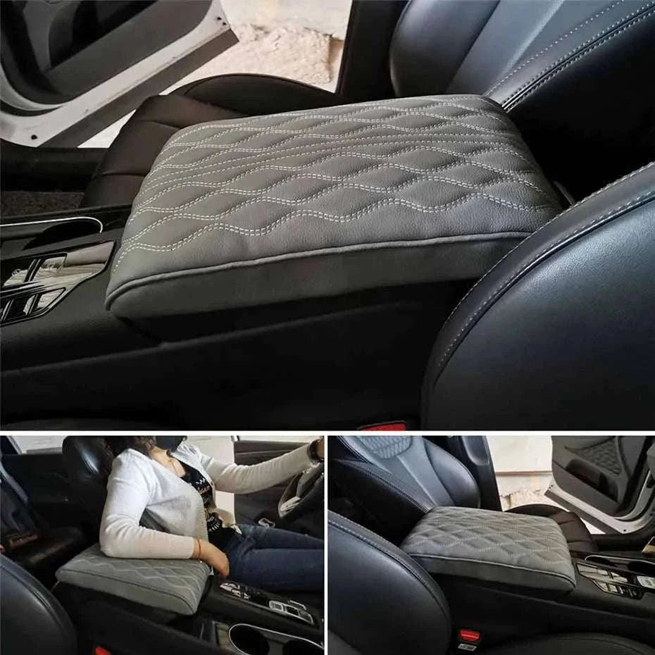 Car Armrest Box Cushion Memory Foam Console Cover-Brown / PU Leather