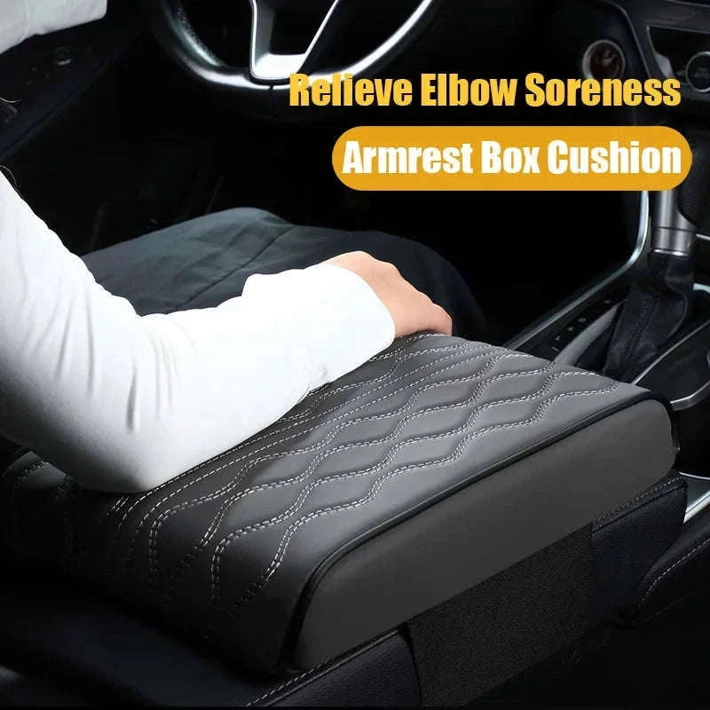 Car Armrest Box Cushion Memory Foam Console Cover-Brown / PU Leather