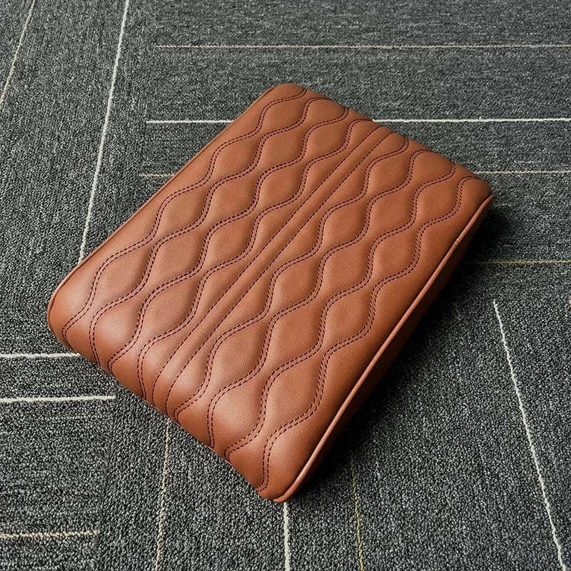 Car Armrest Box Cushion Memory Foam Console Cover-Brown / PU Leather