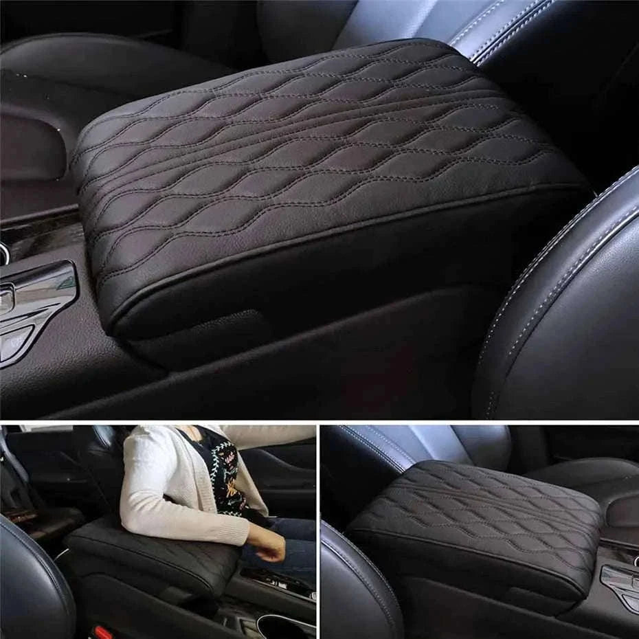 Car Armrest Box Cushion Memory Foam Console Cover-Brown / PU Leather