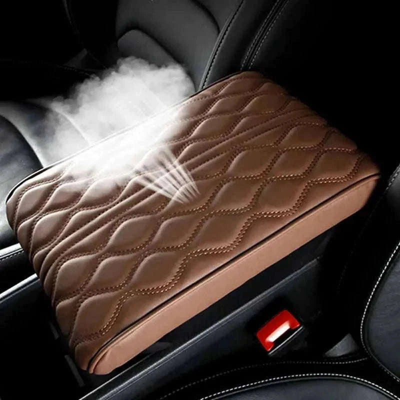 Car Armrest Box Cushion Memory Foam Console Cover-Brown / PU Leather