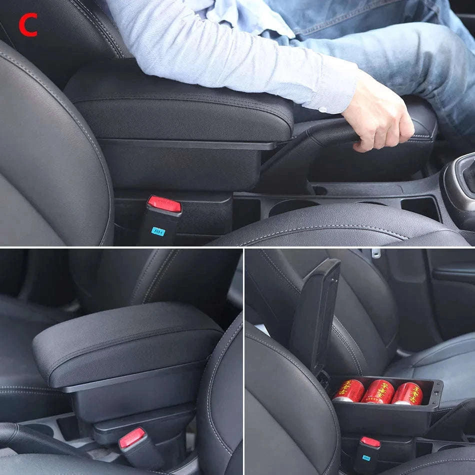 Car Armrest Box for Fiesta MK7 2009-2017-B2 Black line 3USB