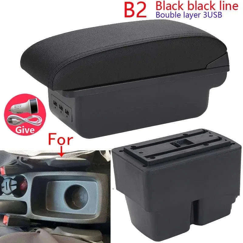 Car Armrest Box for Fiesta MK7 2009-2017-B2 Black line 3USB