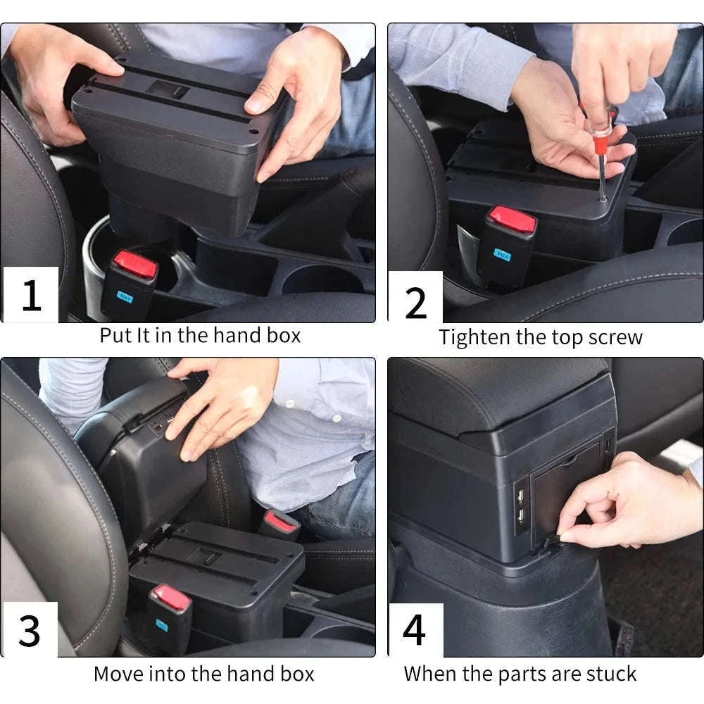 Car Armrest Box for Fiesta MK7 2009-2017-B2 Black line 3USB