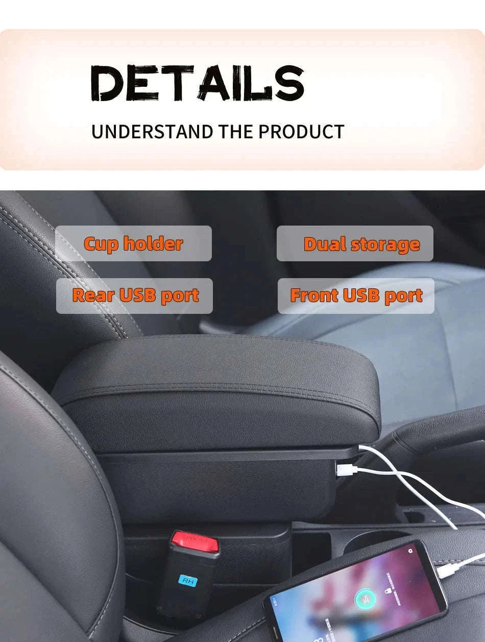 Car Armrest Box for Fiesta MK7 2009-2017-B2 Black line 3USB