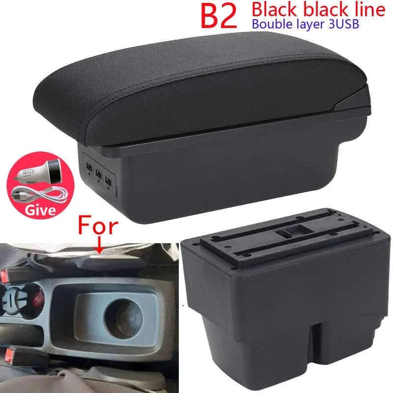 Car Armrest Box for Fiesta MK7 2009-2017-B2 Black line 3USB