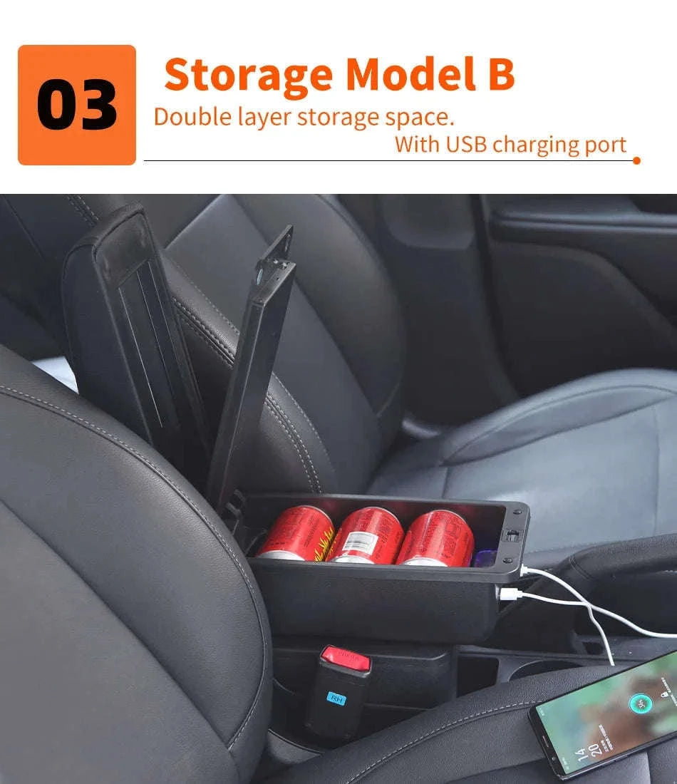 Car Armrest Box for Fiesta MK7 2009-2017-B2 Black line 3USB