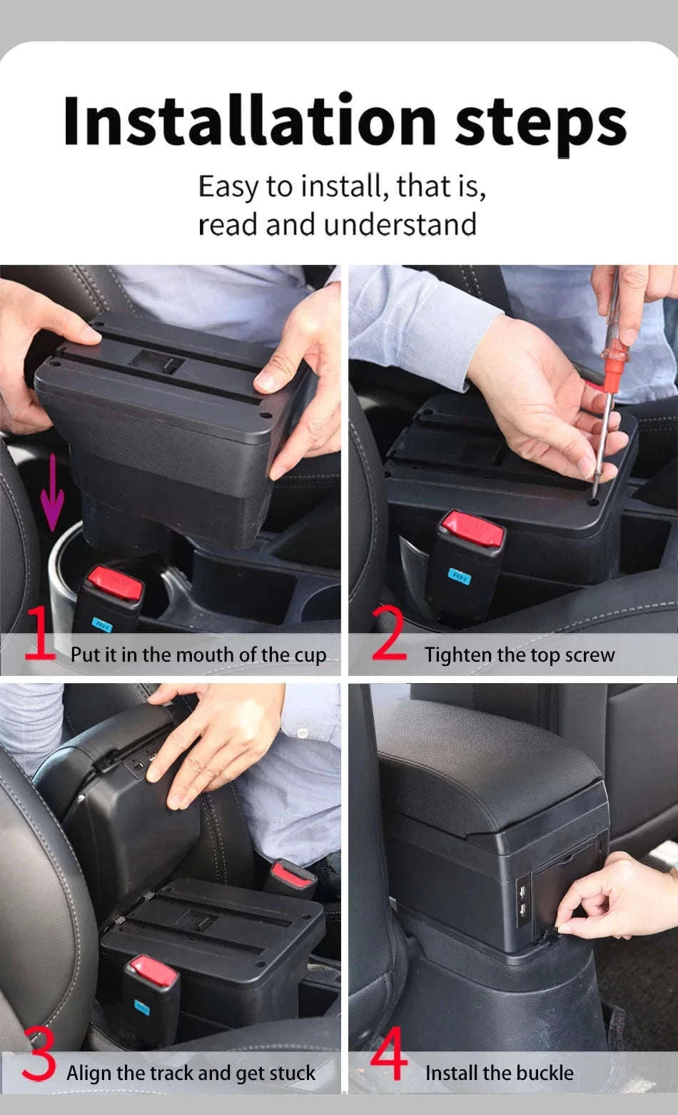 Car Armrest Box for Swift 2005-2024-C3 Black white NOUSB