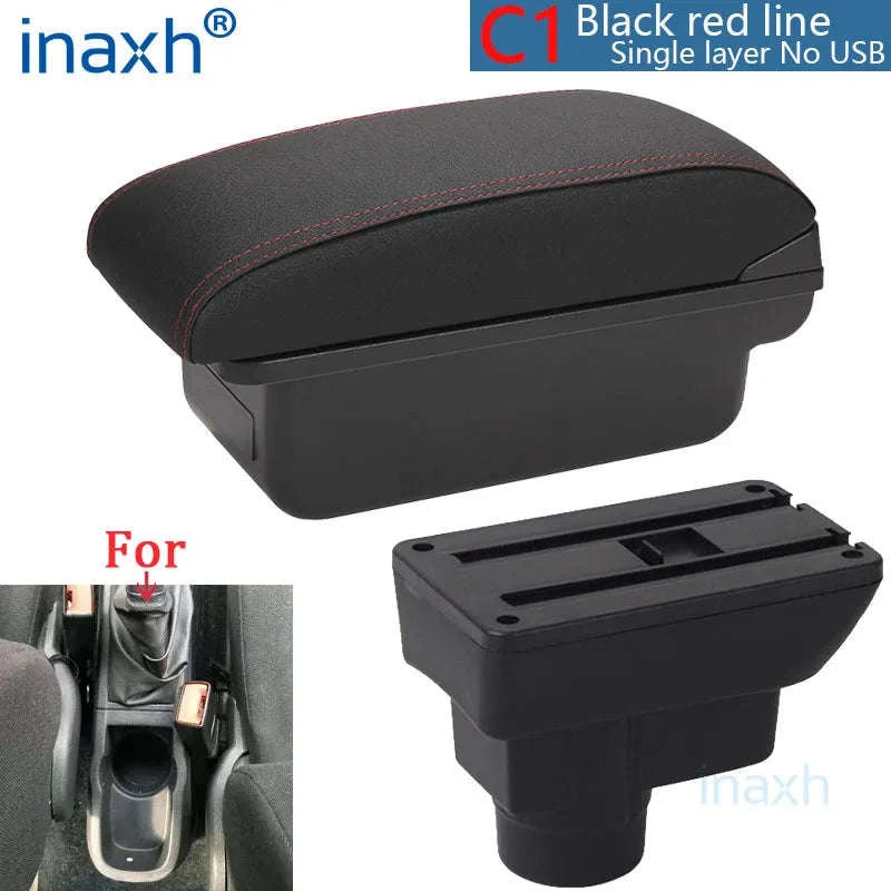 Car Armrest Box with Storage for 2011-2019-C1 Black red NO USB