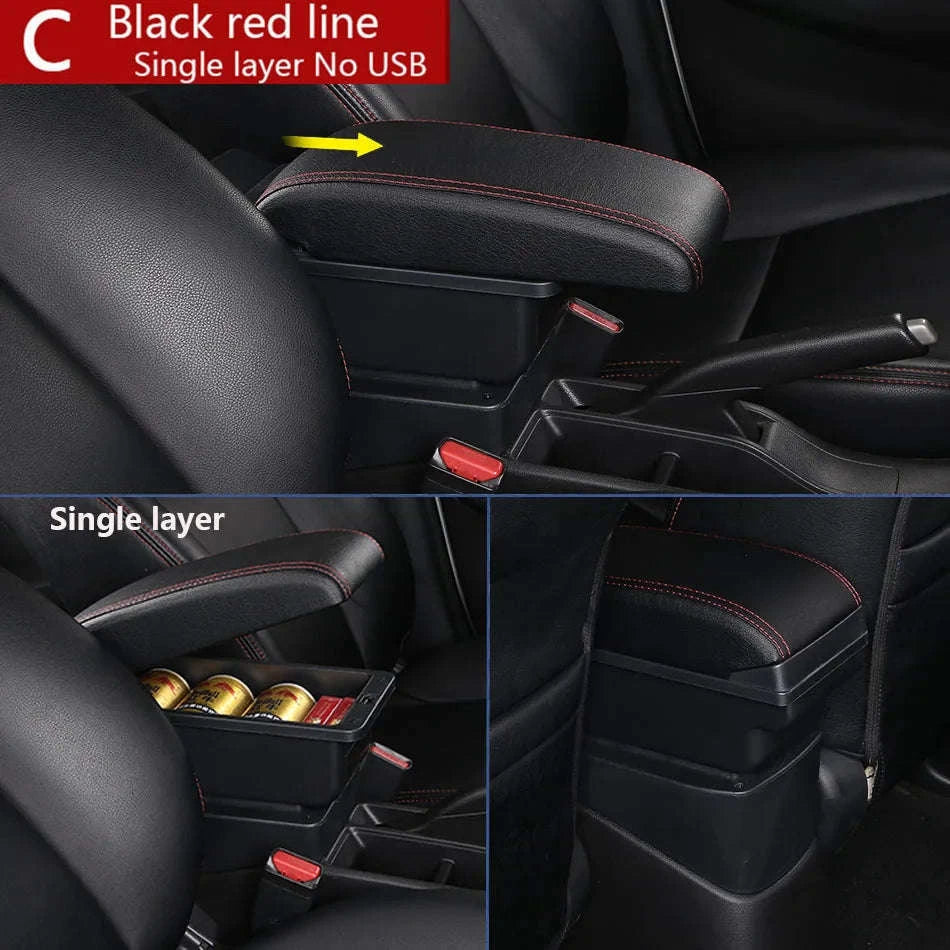 Car Armrest Box with Storage for 2011-2019-C1 Black red NO USB