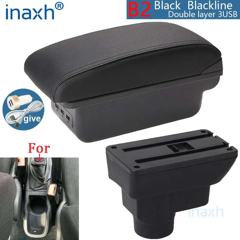 Car Armrest Box with Storage for 2011-2019-C1 Black red NO USB