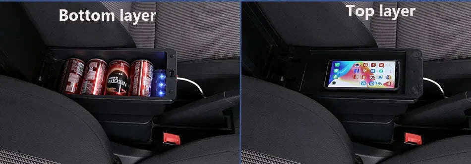Car Armrest Box with Storage for 2011-2019-C1 Black red NO USB