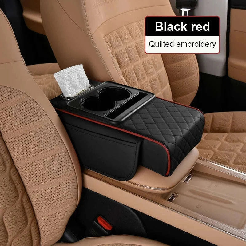 Car Armrest Cushion with Storage Organizer-Black