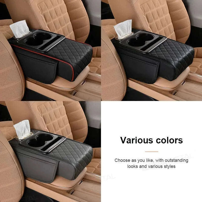 Car Armrest Cushion with Storage Organizer-Black