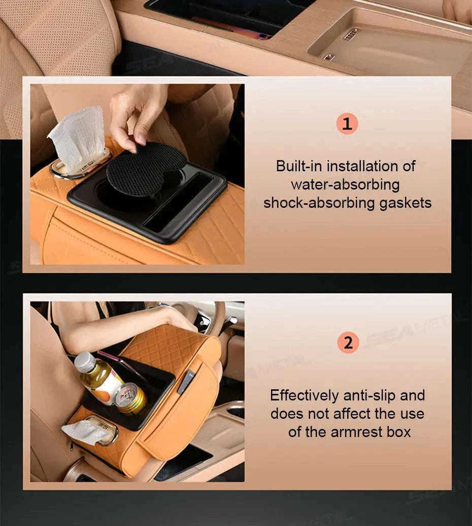 Car Armrest Cushion with Storage Organizer-Black