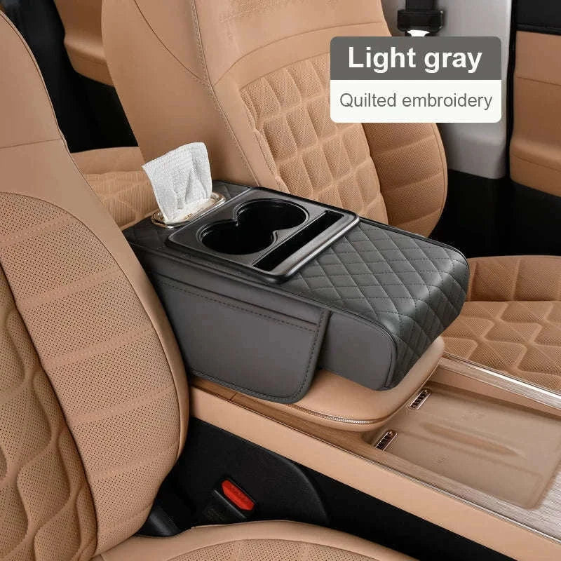 Car Armrest Cushion with Storage Organizer-Black