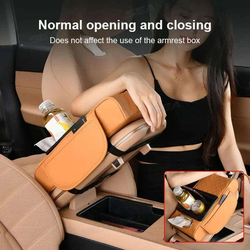 Car Armrest Cushion with Storage Organizer-Black