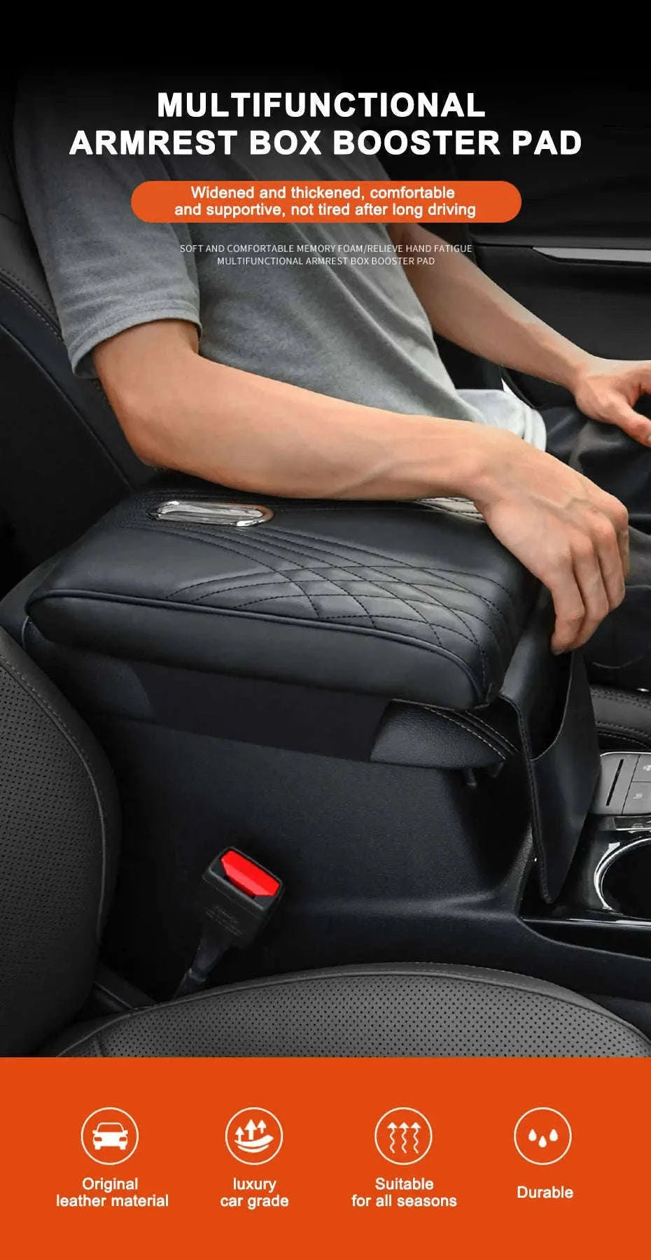 Car Armrest Cushion with Tissue Holder and Storage Pocket-Black