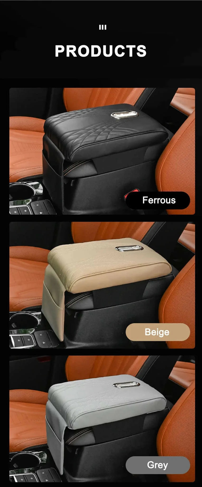 Car Armrest Cushion with Tissue Holder and Storage Pocket-Black