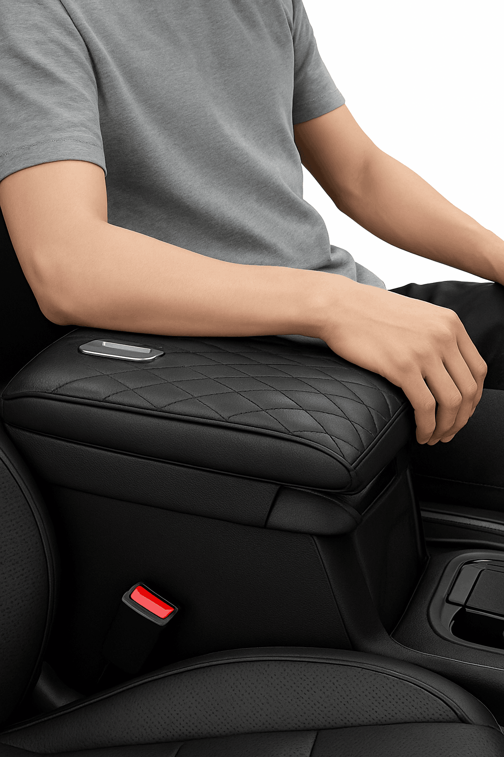 Car Armrest Cushion with Tissue Holder and Storage Pocket-Black