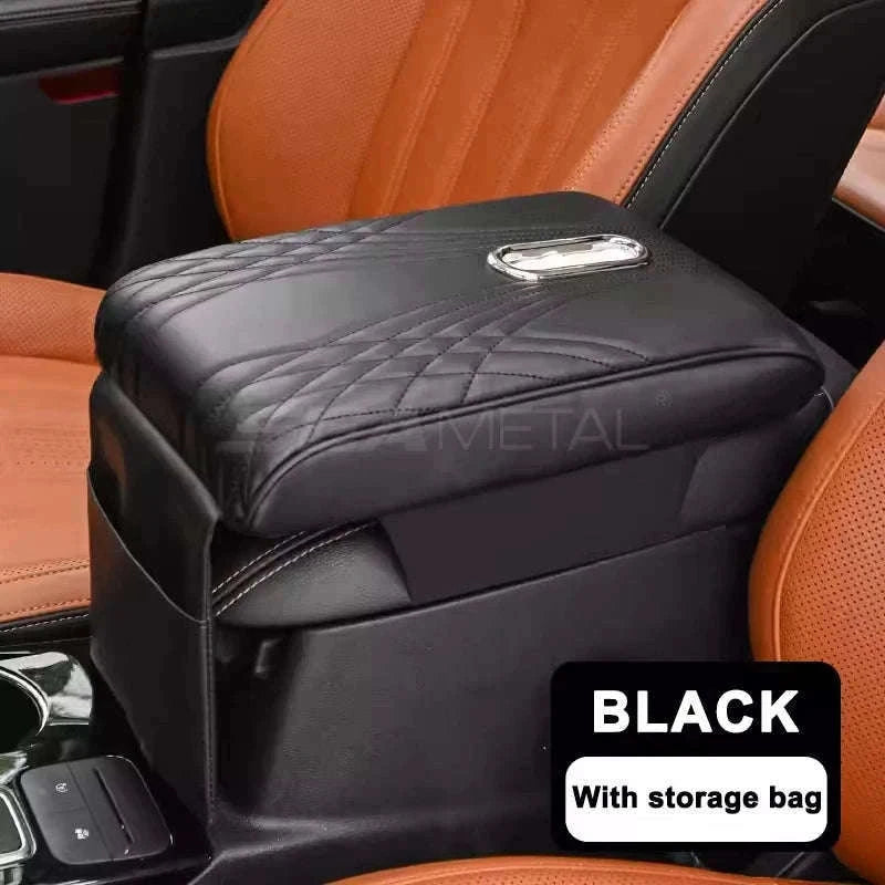 Car Armrest Cushion with Tissue Holder and Storage Pocket-Black