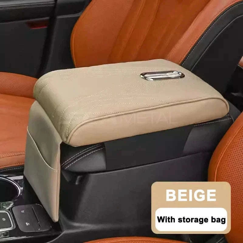Car Armrest Cushion with Tissue Holder and Storage Pocket-Black