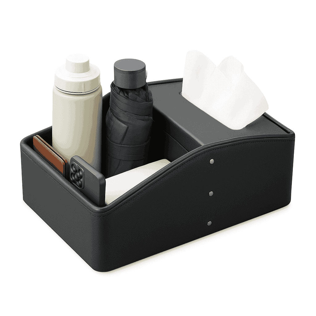 Car Armrest Storage Box with Tissue Holder-Red