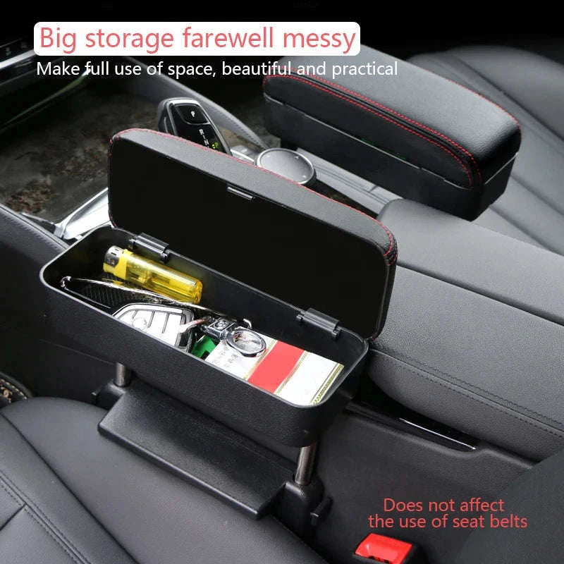 Car Armrest Support Pad with Storage Organizer Adjustable Height-Gray 1pc