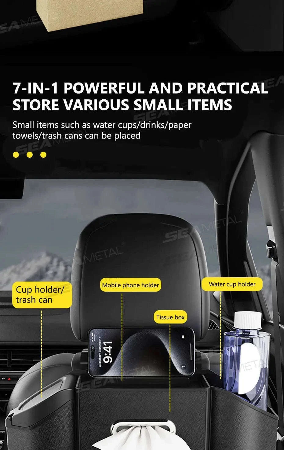 Car Back Seat Organizer with Cup Holder and Hooks-Gray 1pc